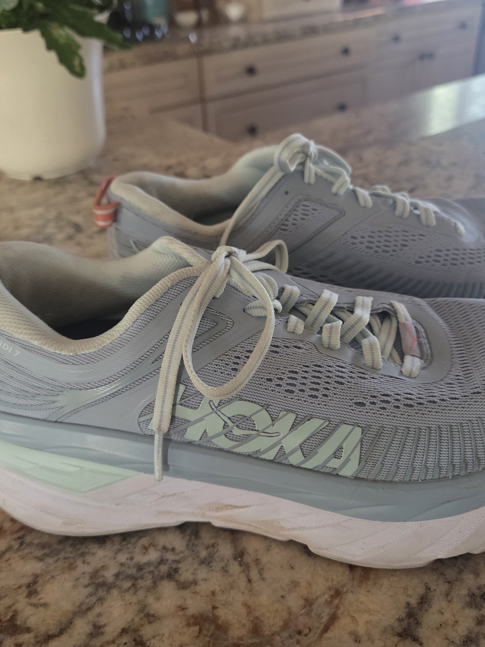 Hoka Women's Light Gray and Mint Green Bondi Running Shoes